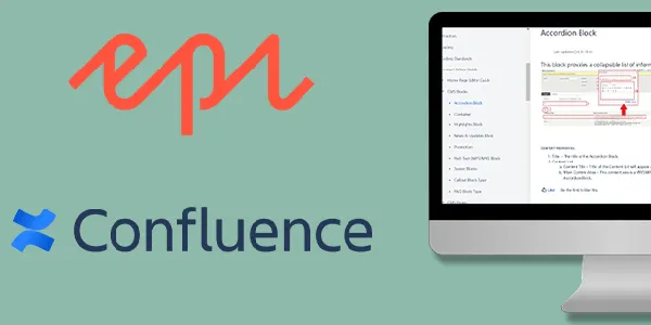 hero image with computer screen showing editor guide, as well as episerver and confluence logos