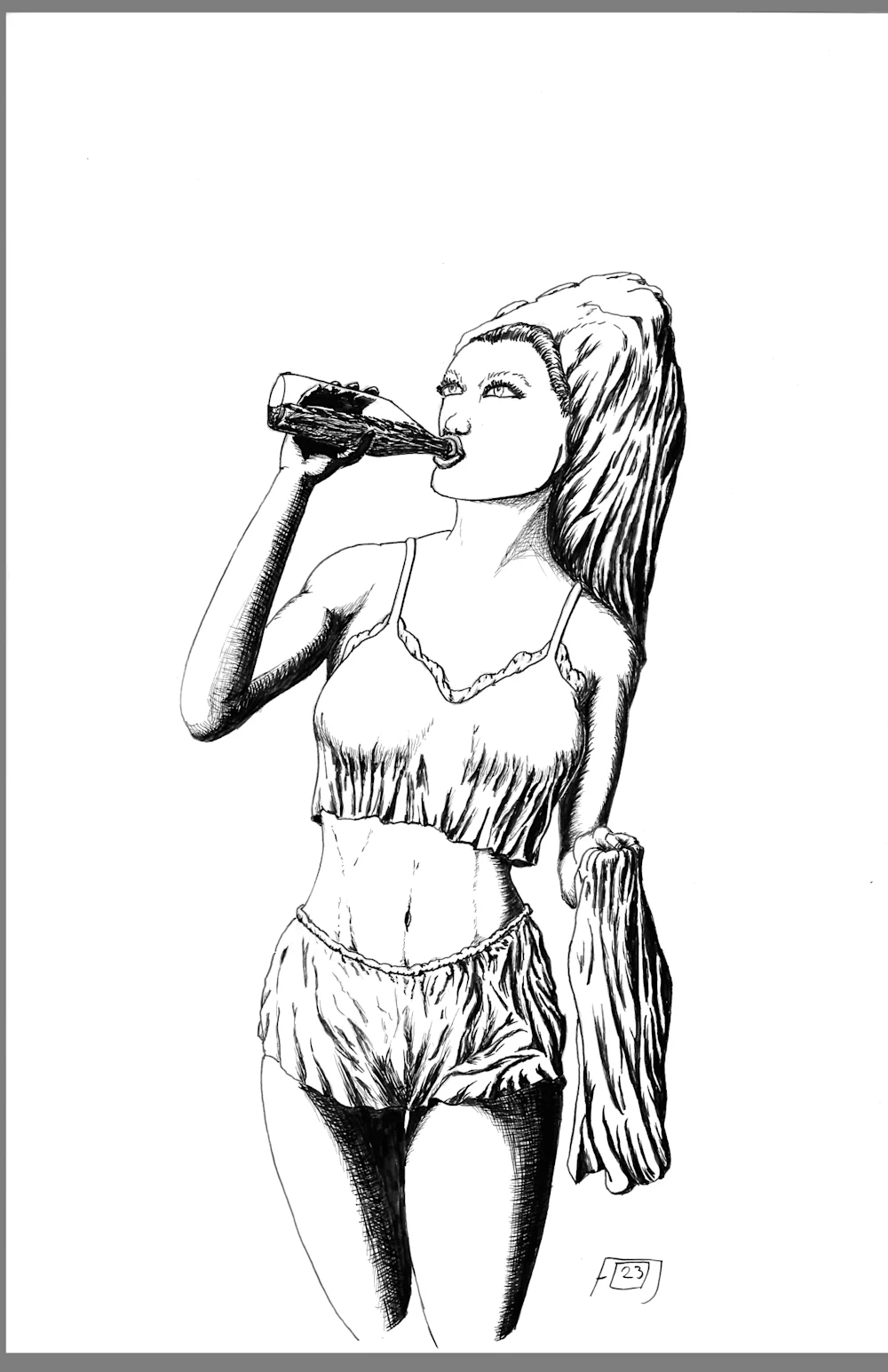 Artwork Drink after workout shower  Category Character Comics Figure Portrait Media Ink Pen Size A3