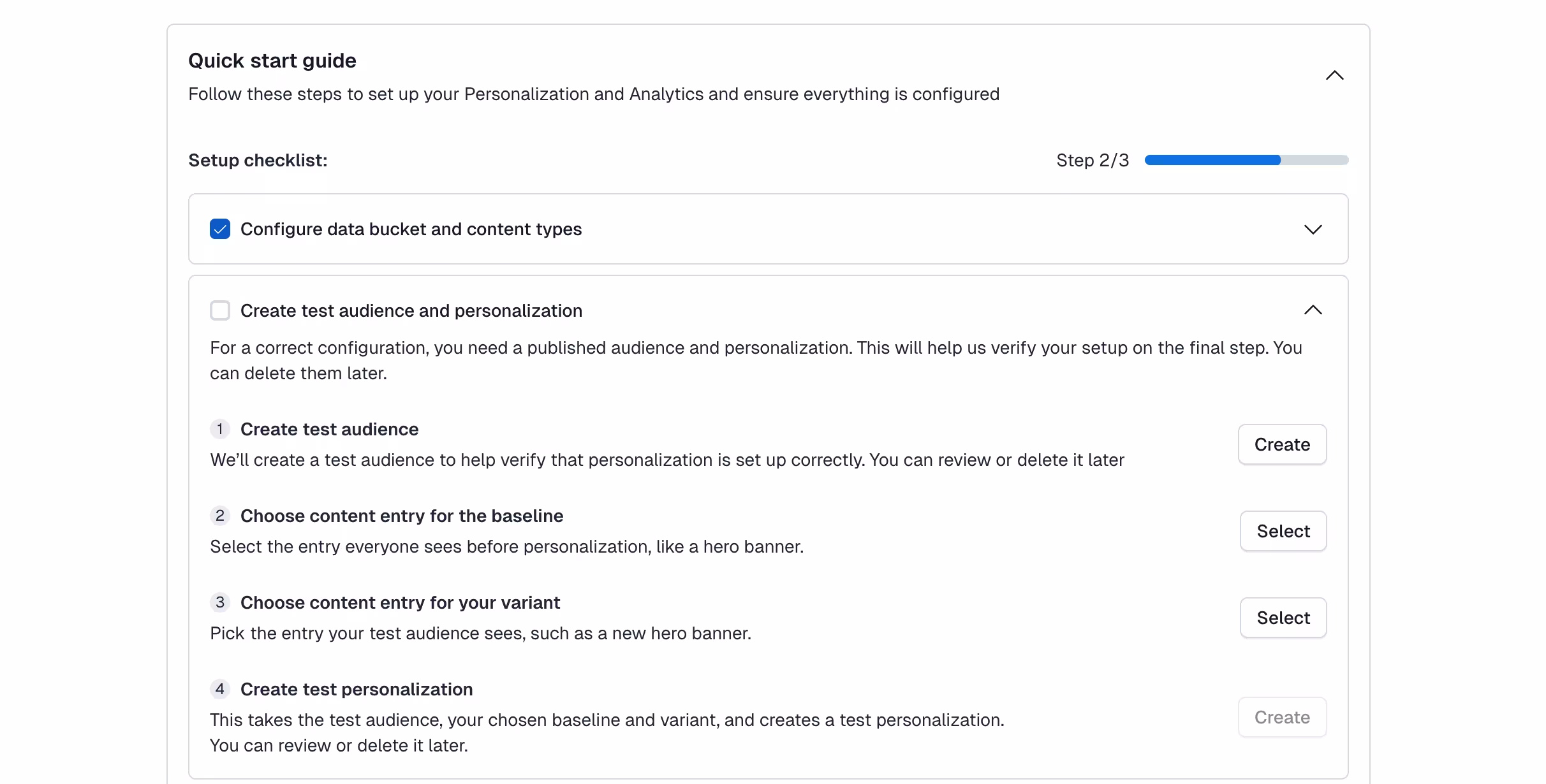 Setup and health: Create test audience and personalization