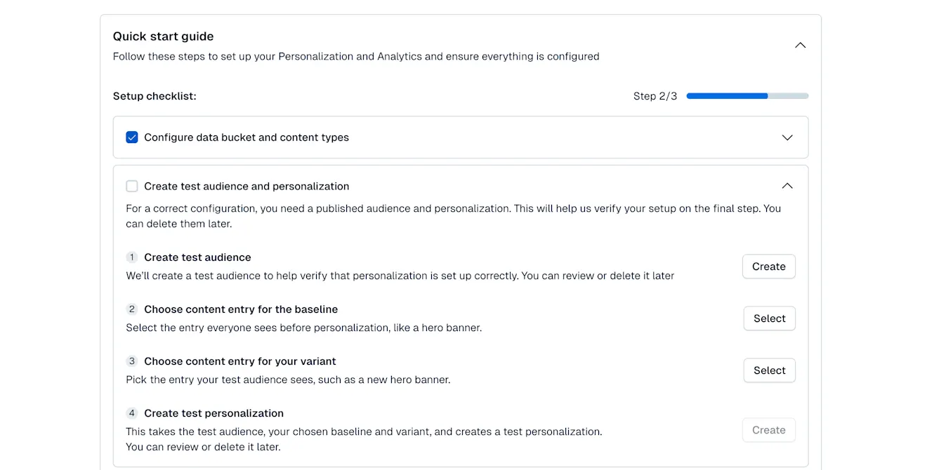 Setup and health: Create test audience and personalization