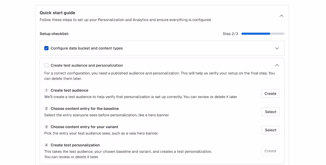 Setup and health: Create test audience and personalization