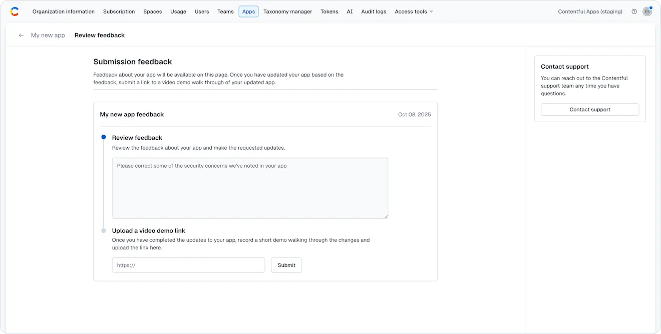 marketplace submission form feedback