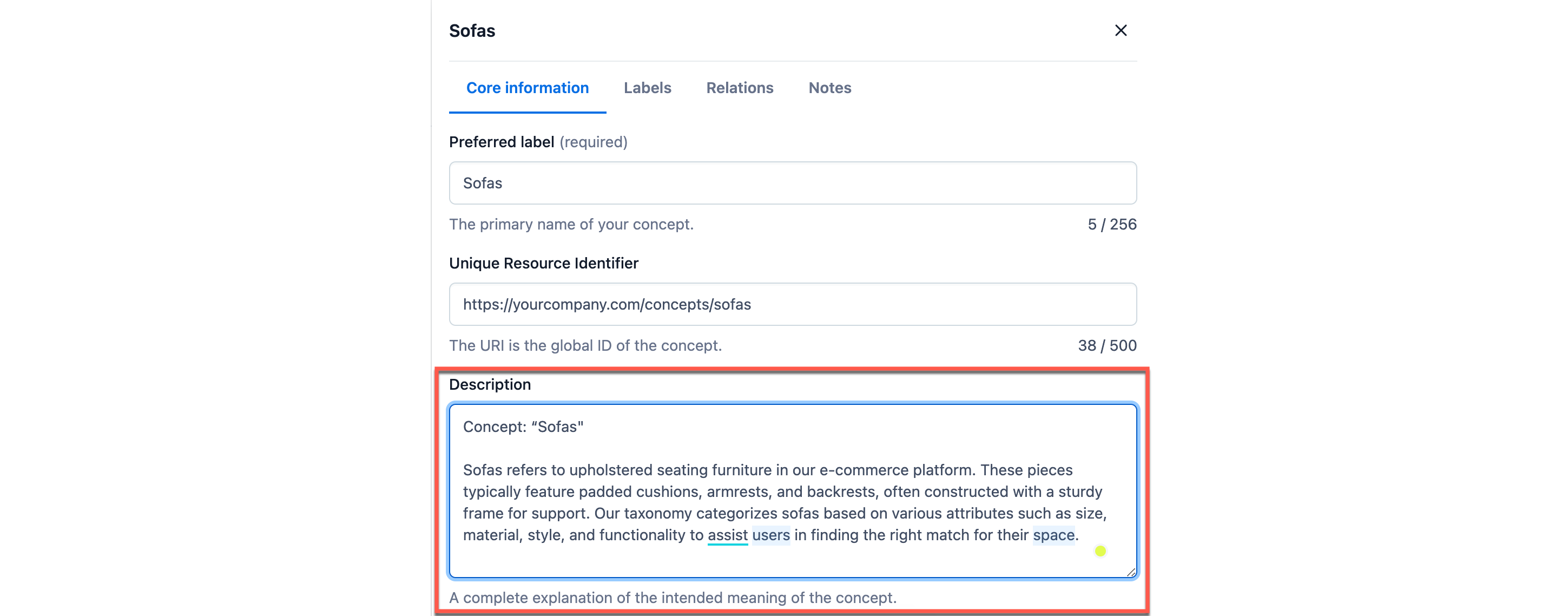 Description and definition taxonomies 