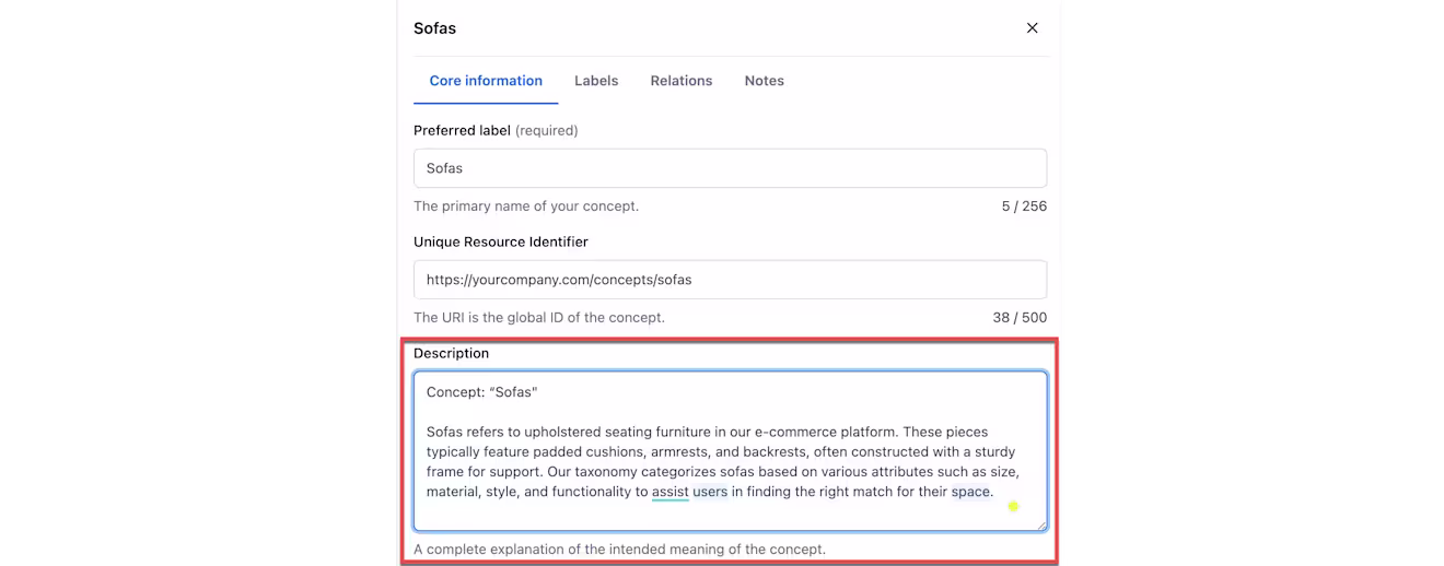 Description and definition taxonomies