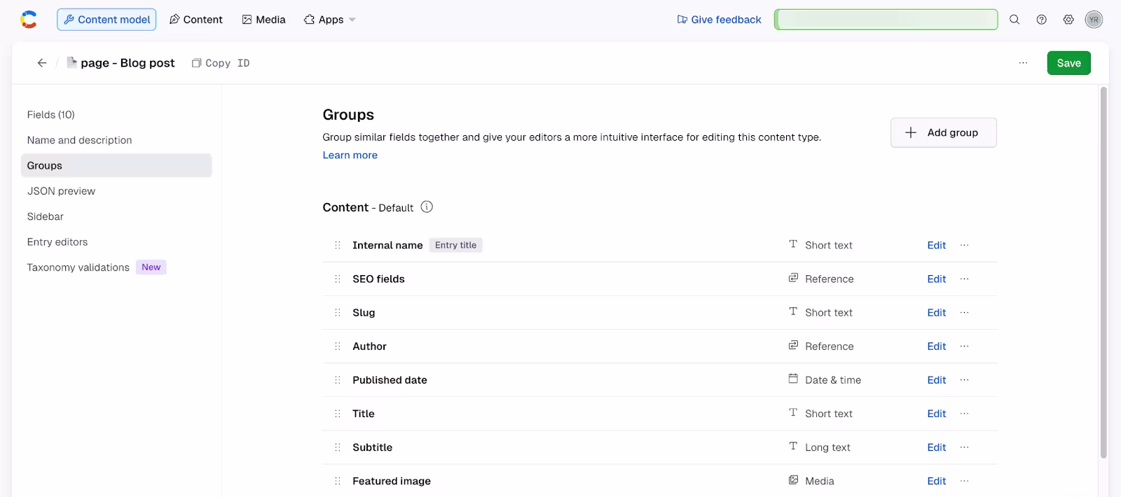 Field groups: grouped fields