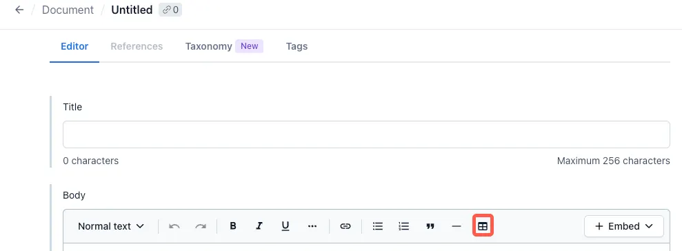 Tables in Rich Text fields | Contentful Help Center