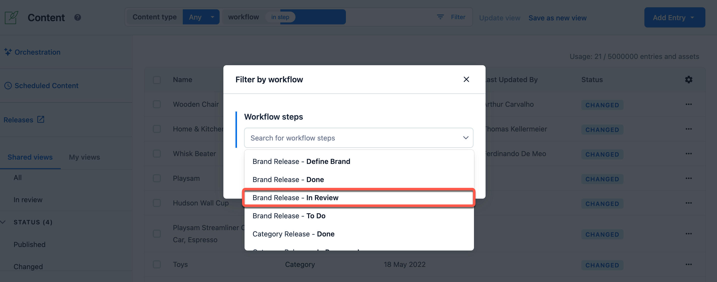 workflow status in review 