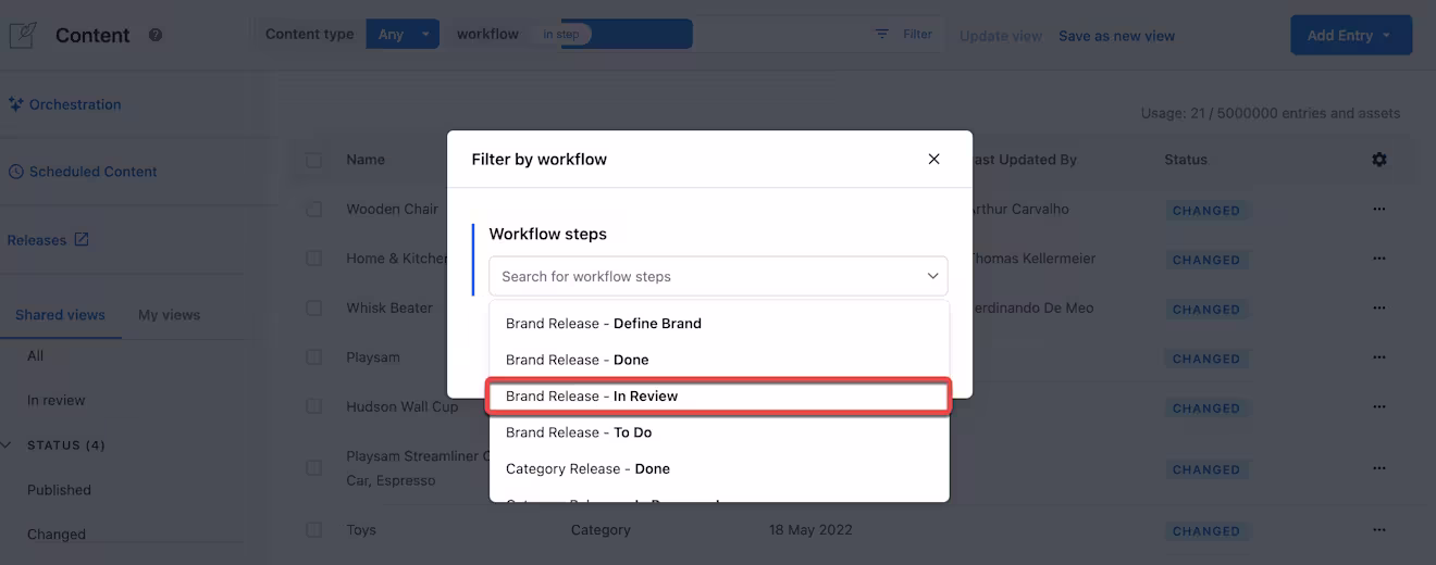 workflow status in review