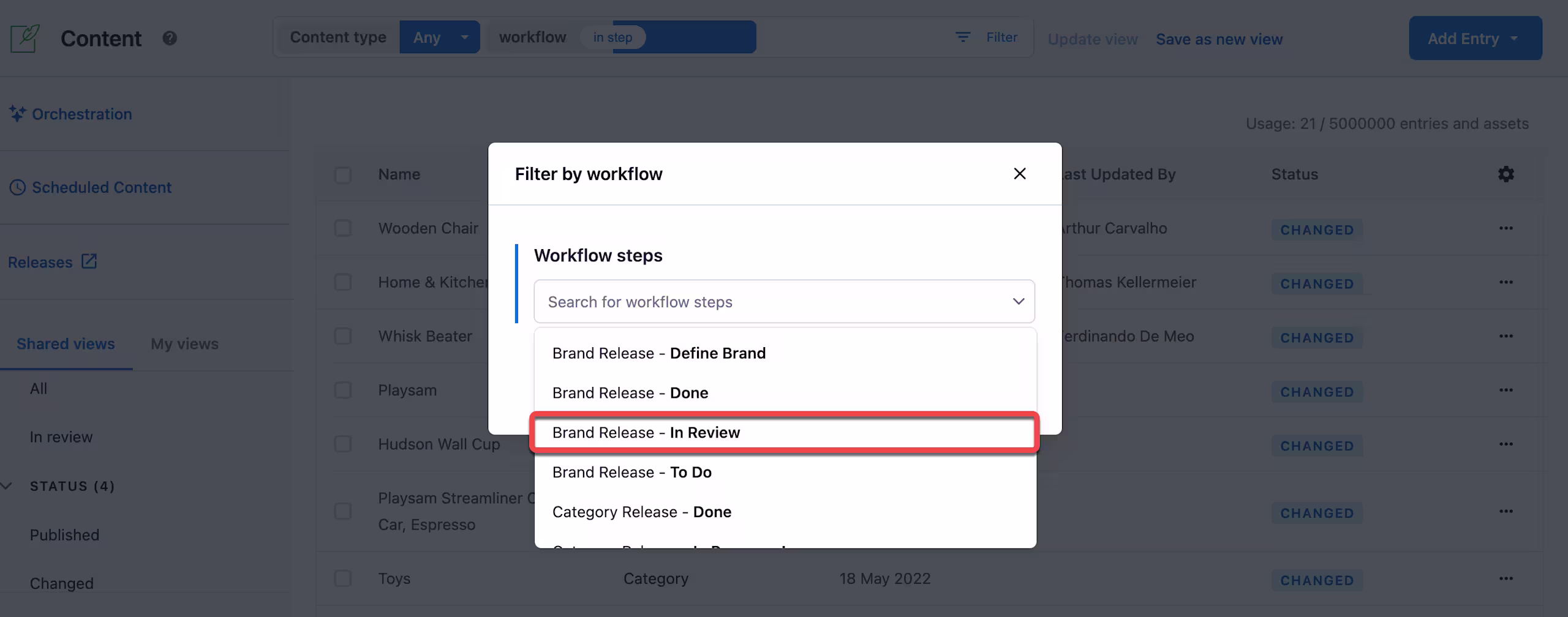 workflow status in review
