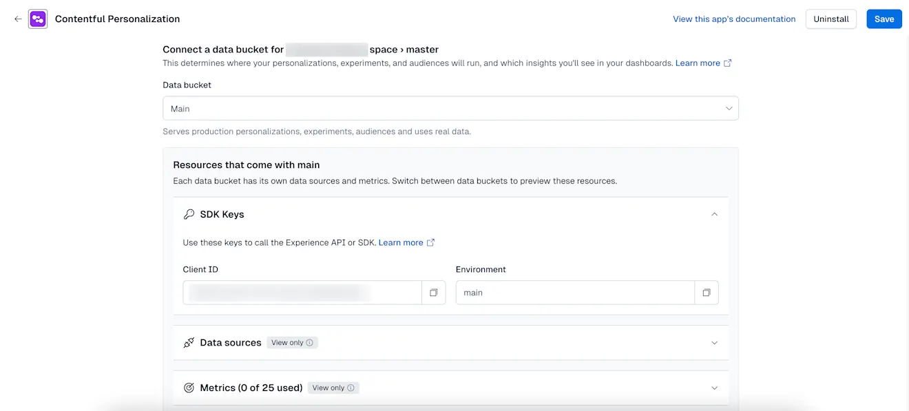 Contentful Personalization: Selected main data bucket