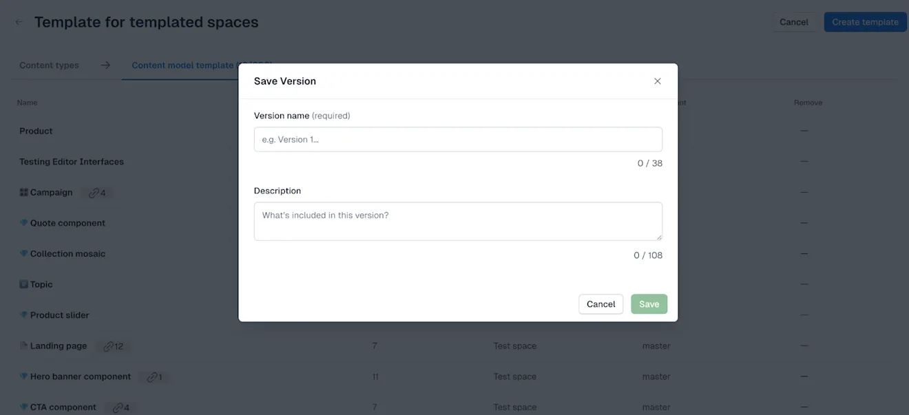 Content model templates: Template for templated spaces