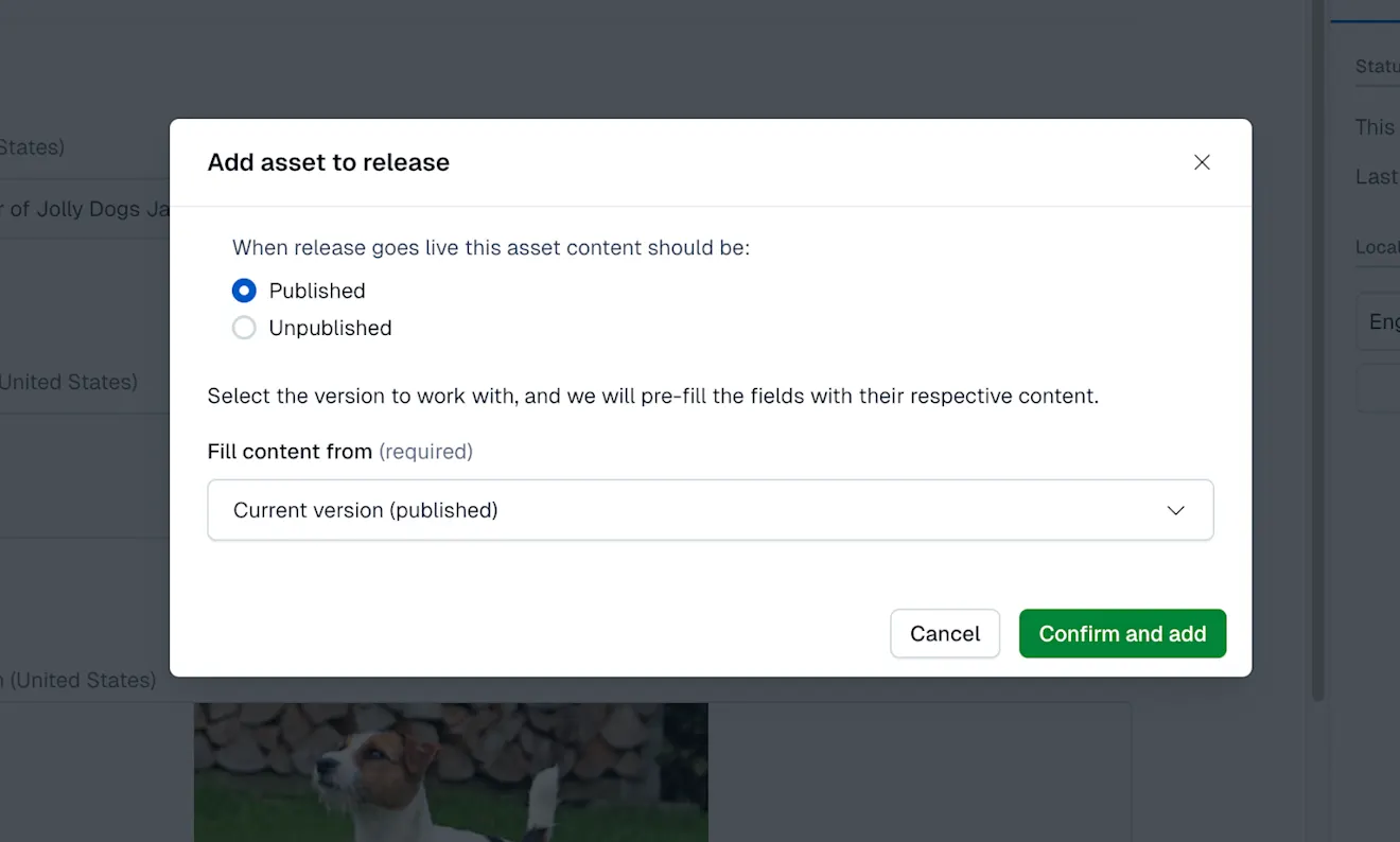 Timeline: Add asset to release modal