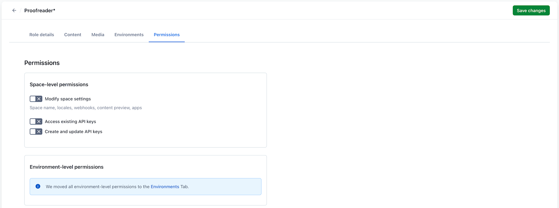 Custom roles Permissions tab