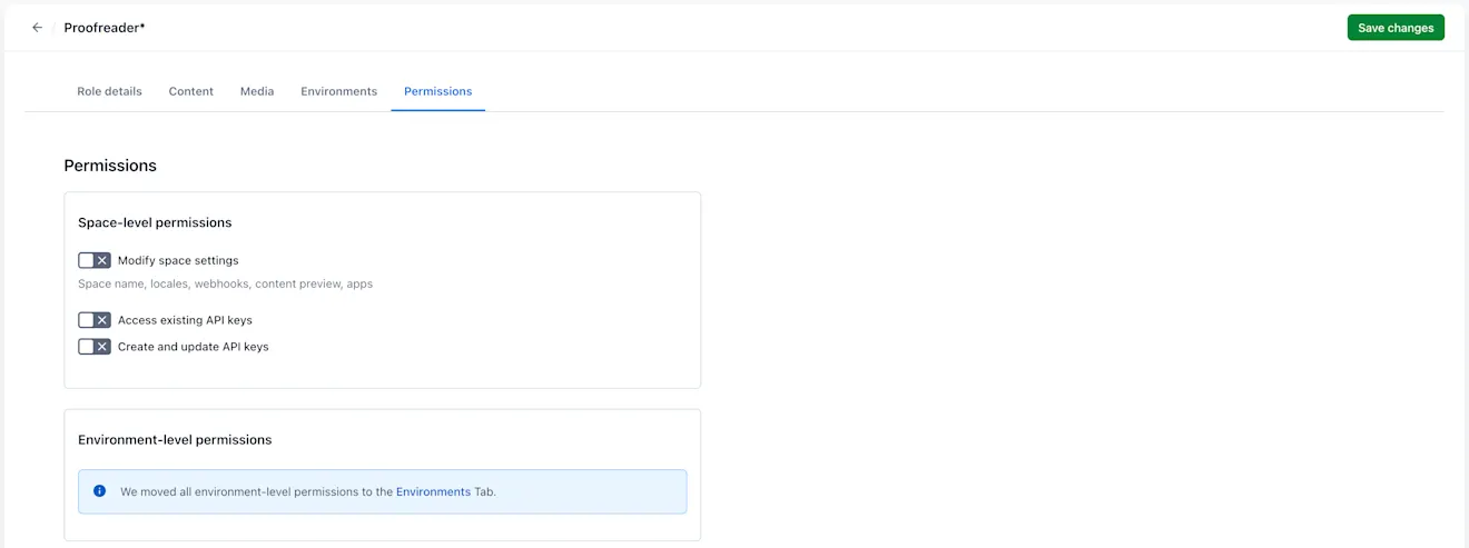 Custom roles Permissions tab