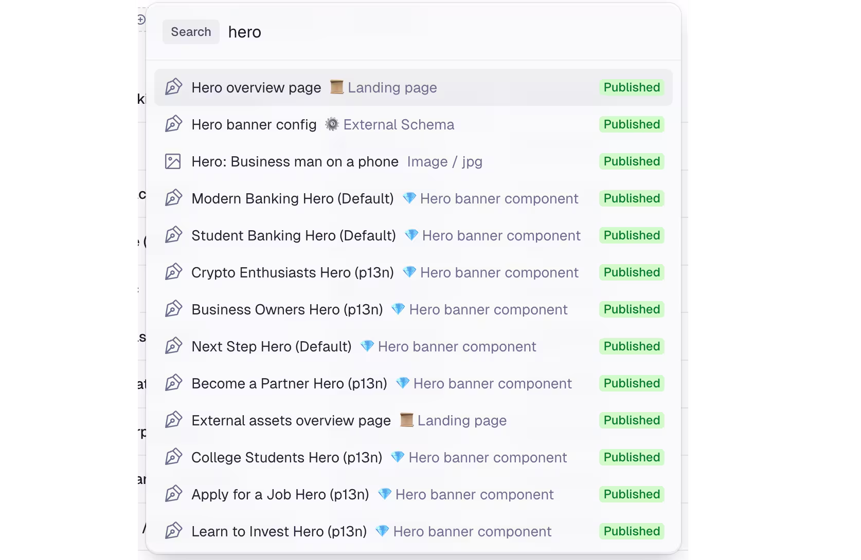 Content search quick search