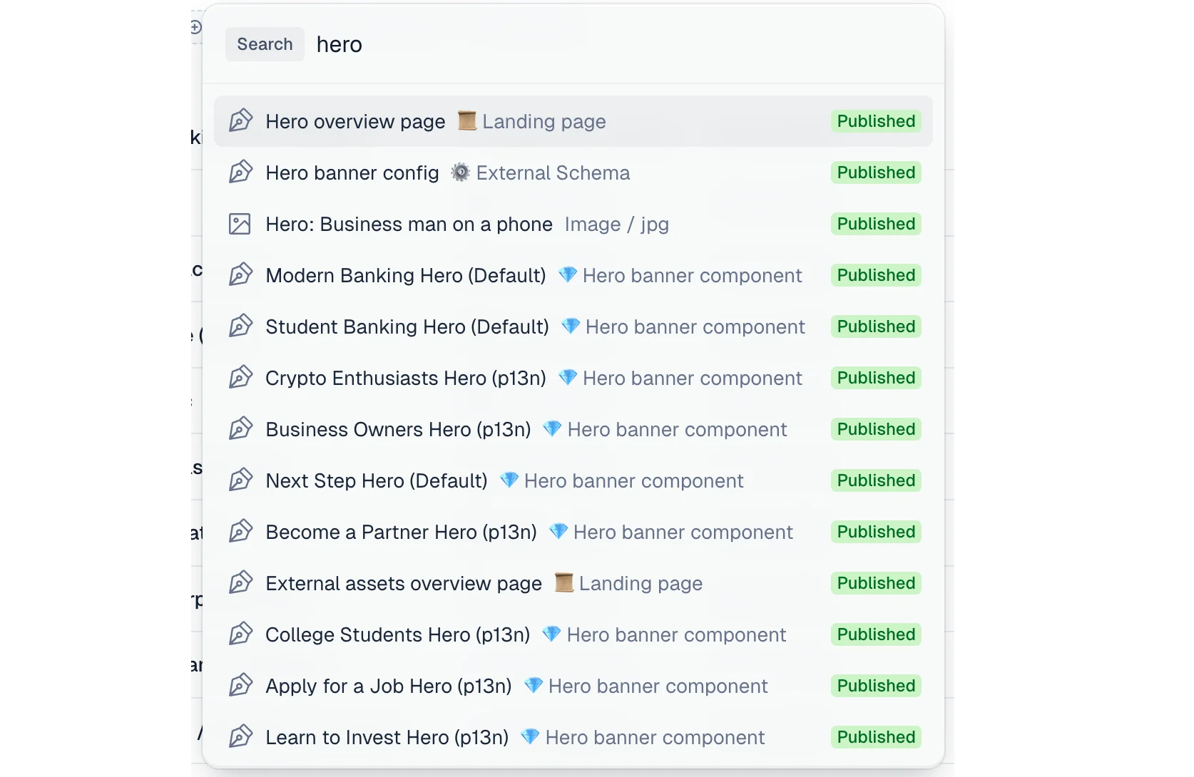 Content search quick search