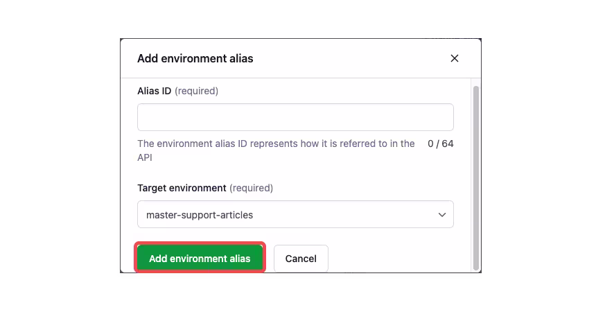 Click Add environment alias