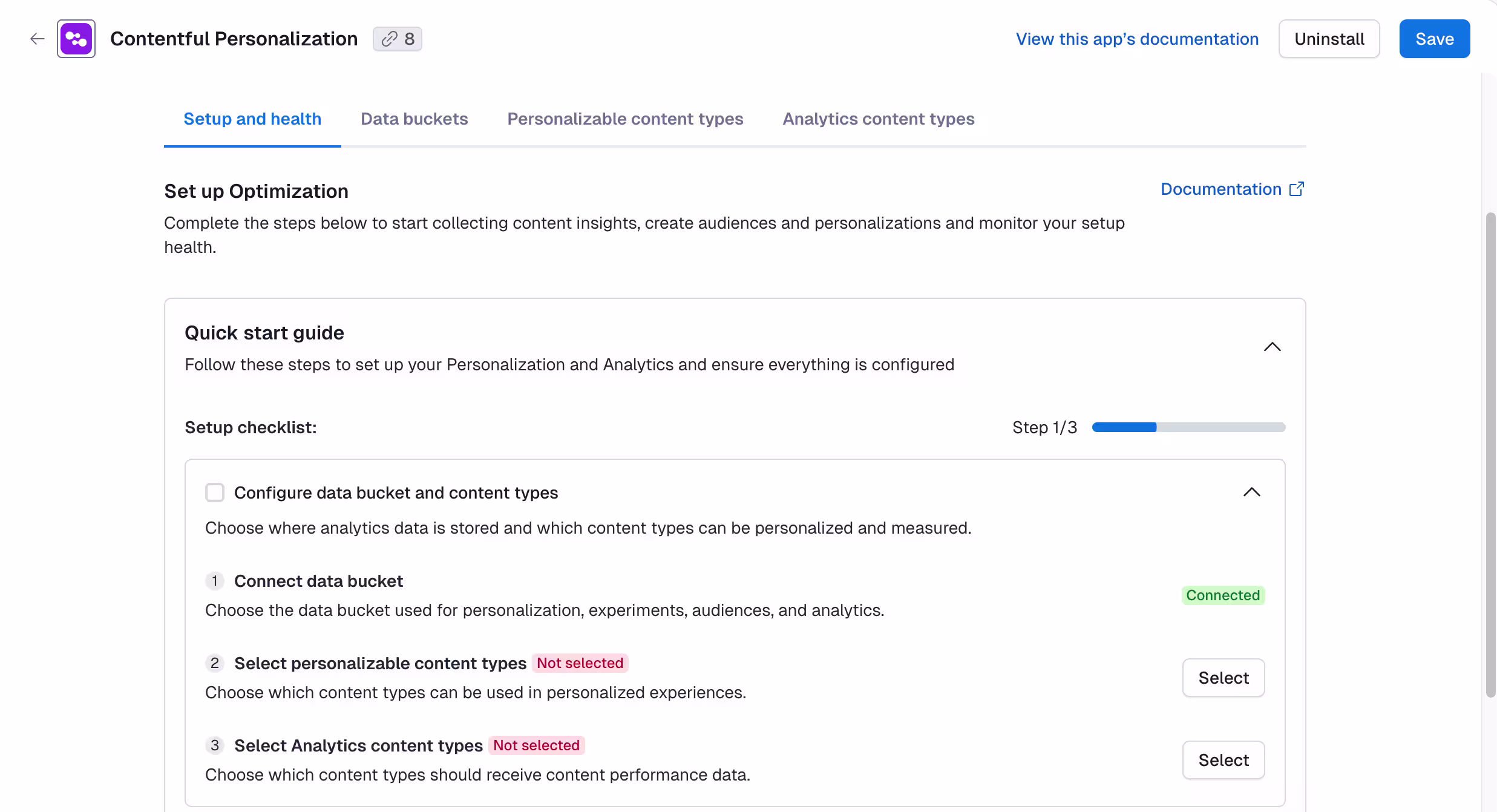Setup and health: Connected data bucket