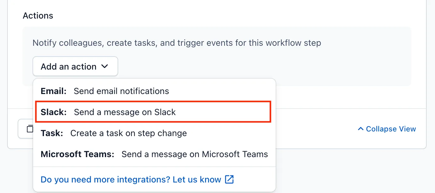 workflows Slack action