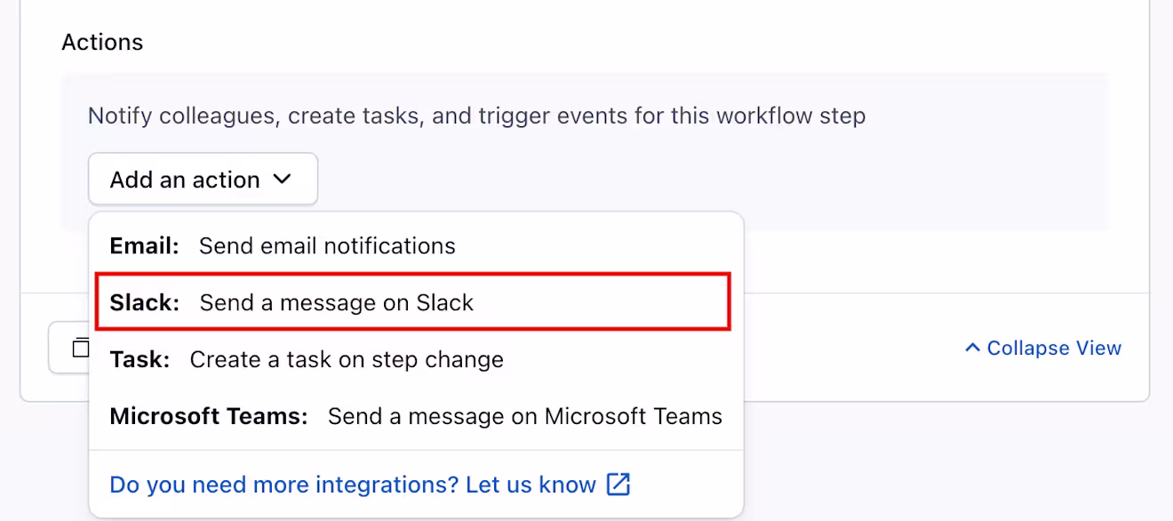 workflows Slack action