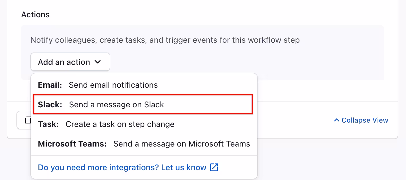 workflows Slack action