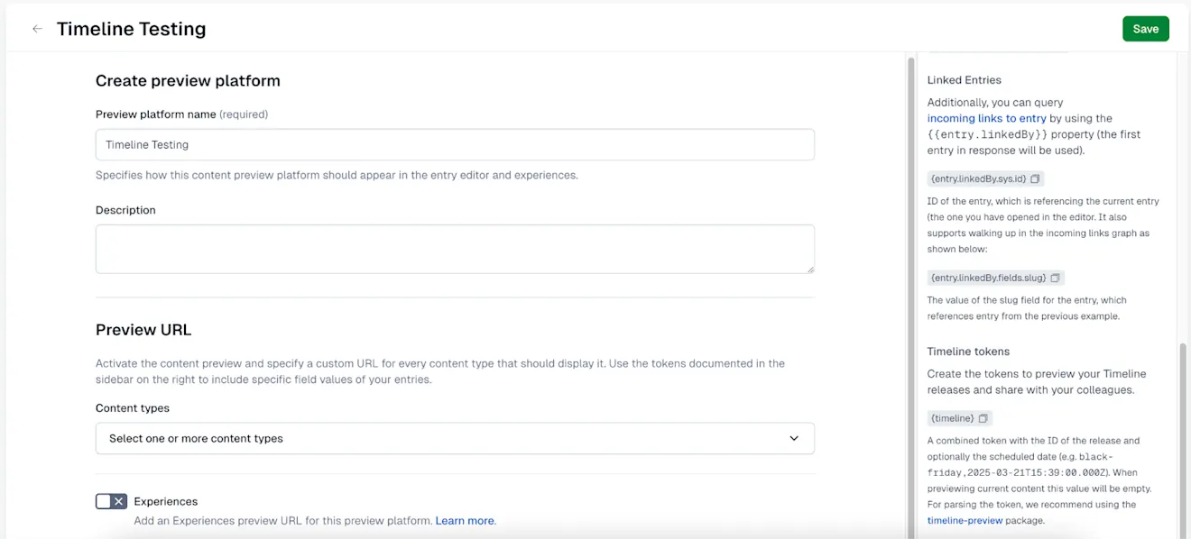 Timeline: Create preview platform