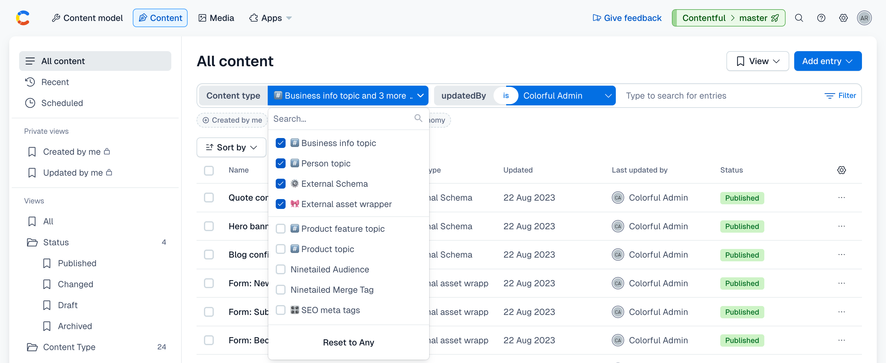 Multi-content type selector update