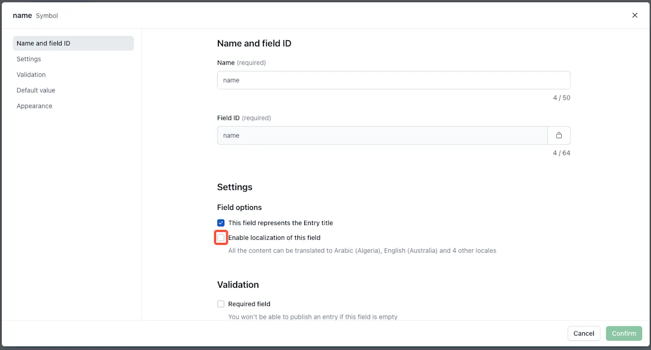 Locales enable locales for fields