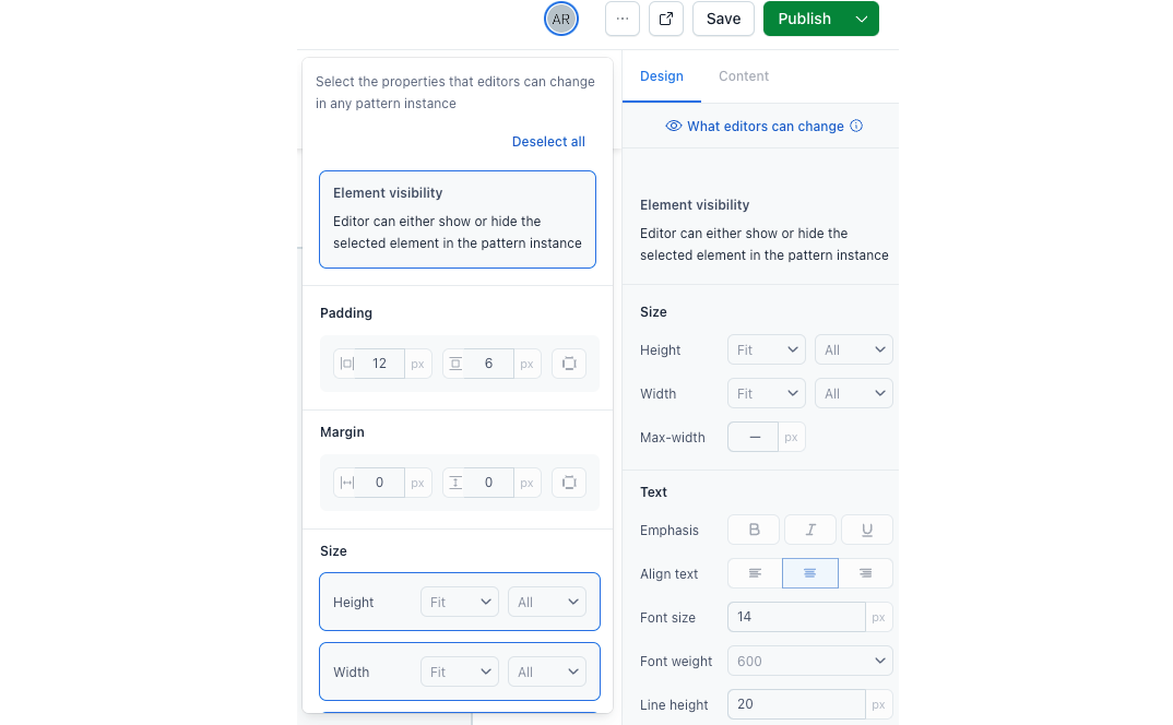 Editable patterns select property