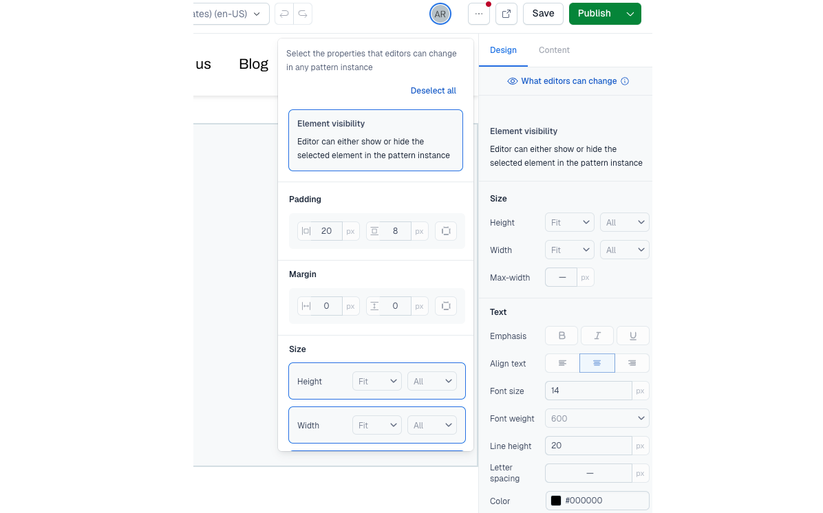 Editable patterns select property