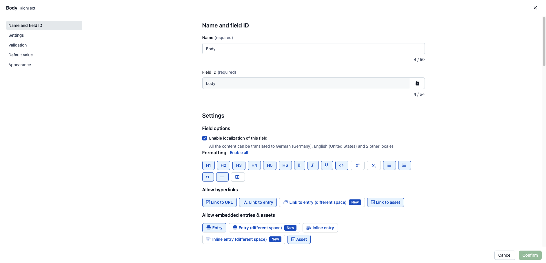 Cross-space references in Rich Text Field editor