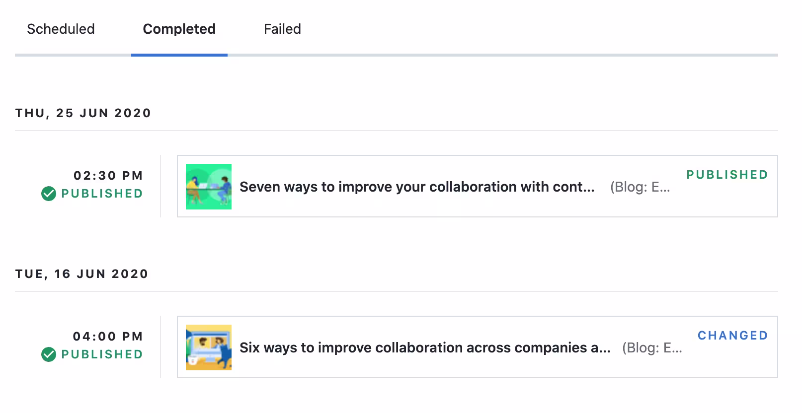 Scheduled Content page