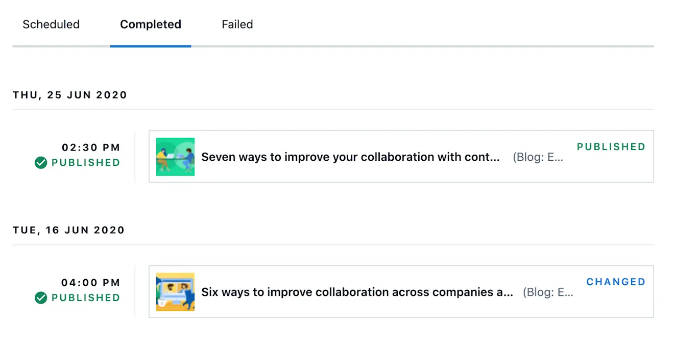 Scheduled Content page