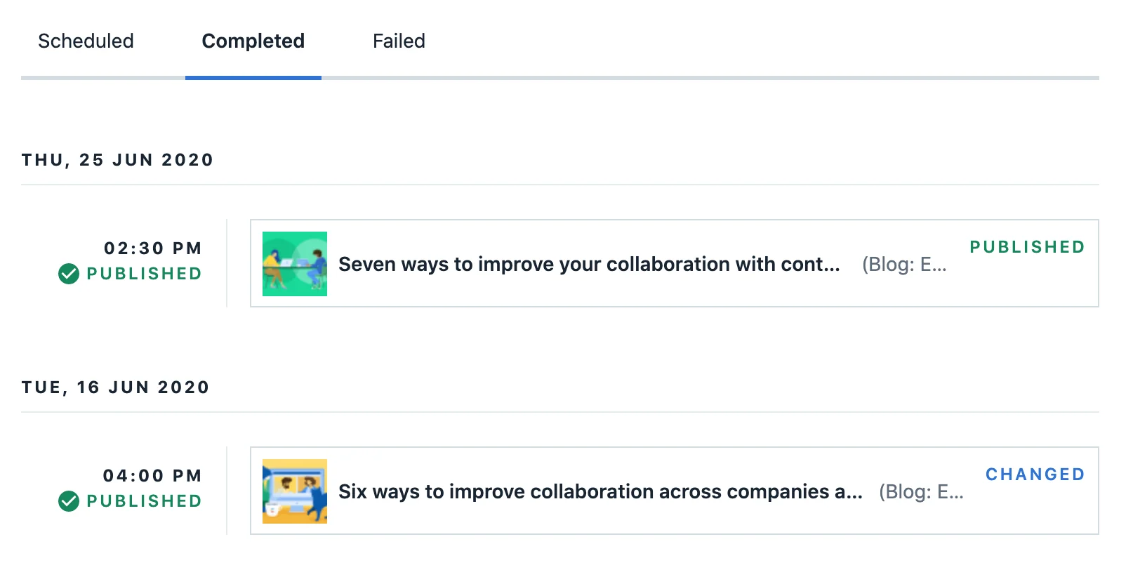 Scheduled Content page