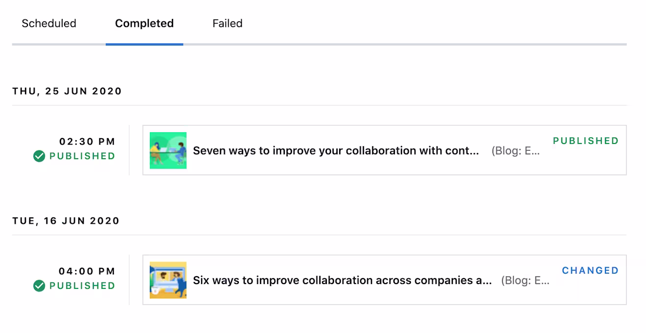 Scheduled Content page