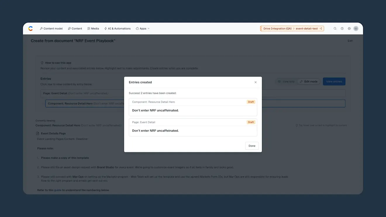Drive Integration app entries created