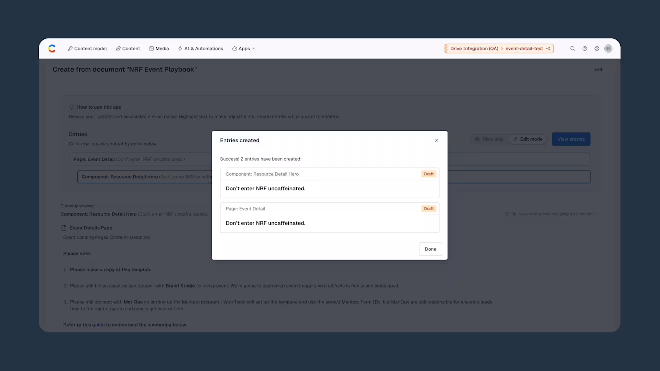 Drive Integration app entries created