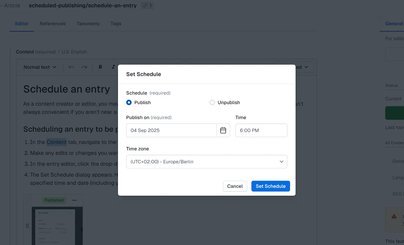 Set Schedule dialog