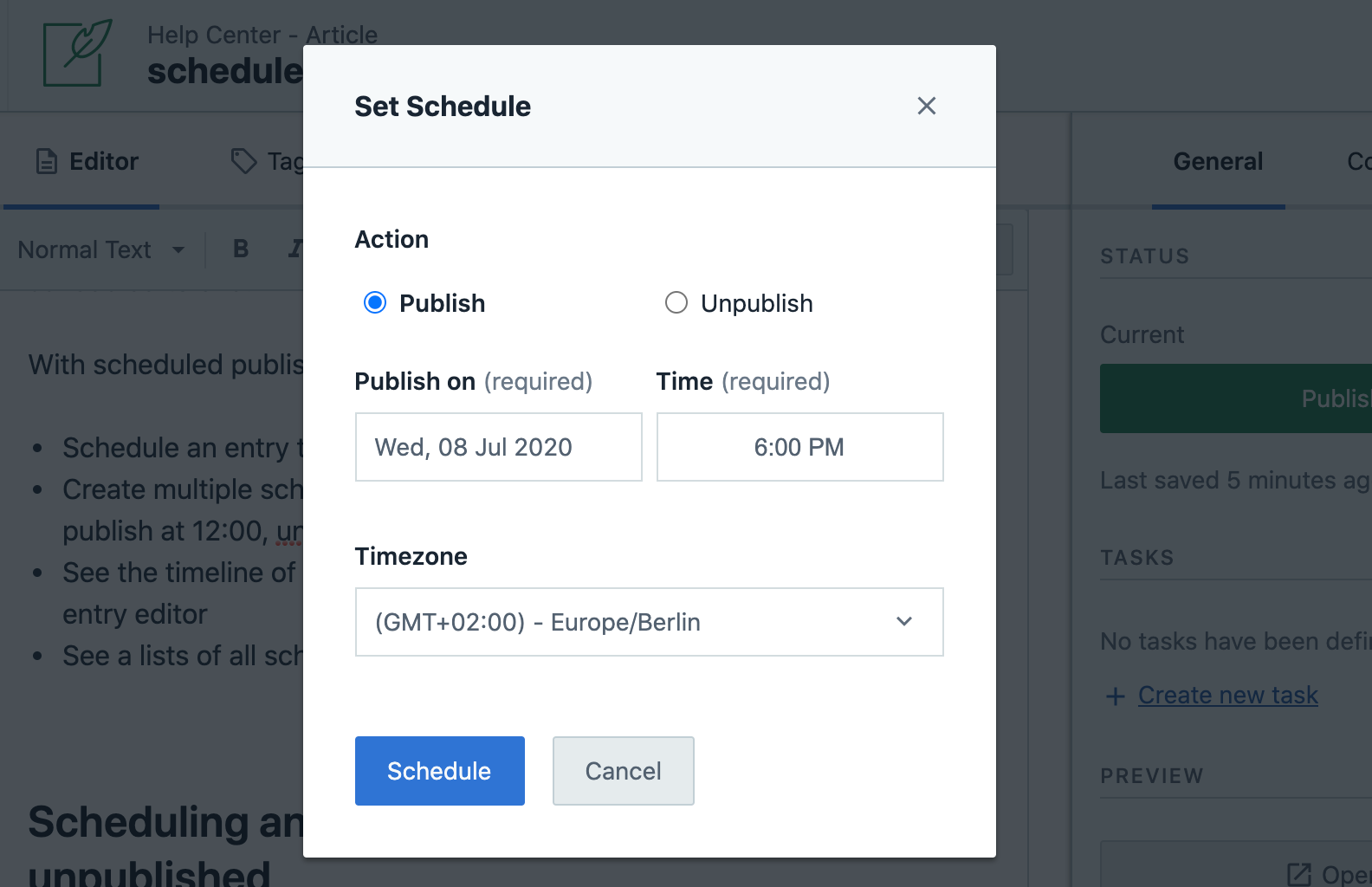 Set Schedule dialog
