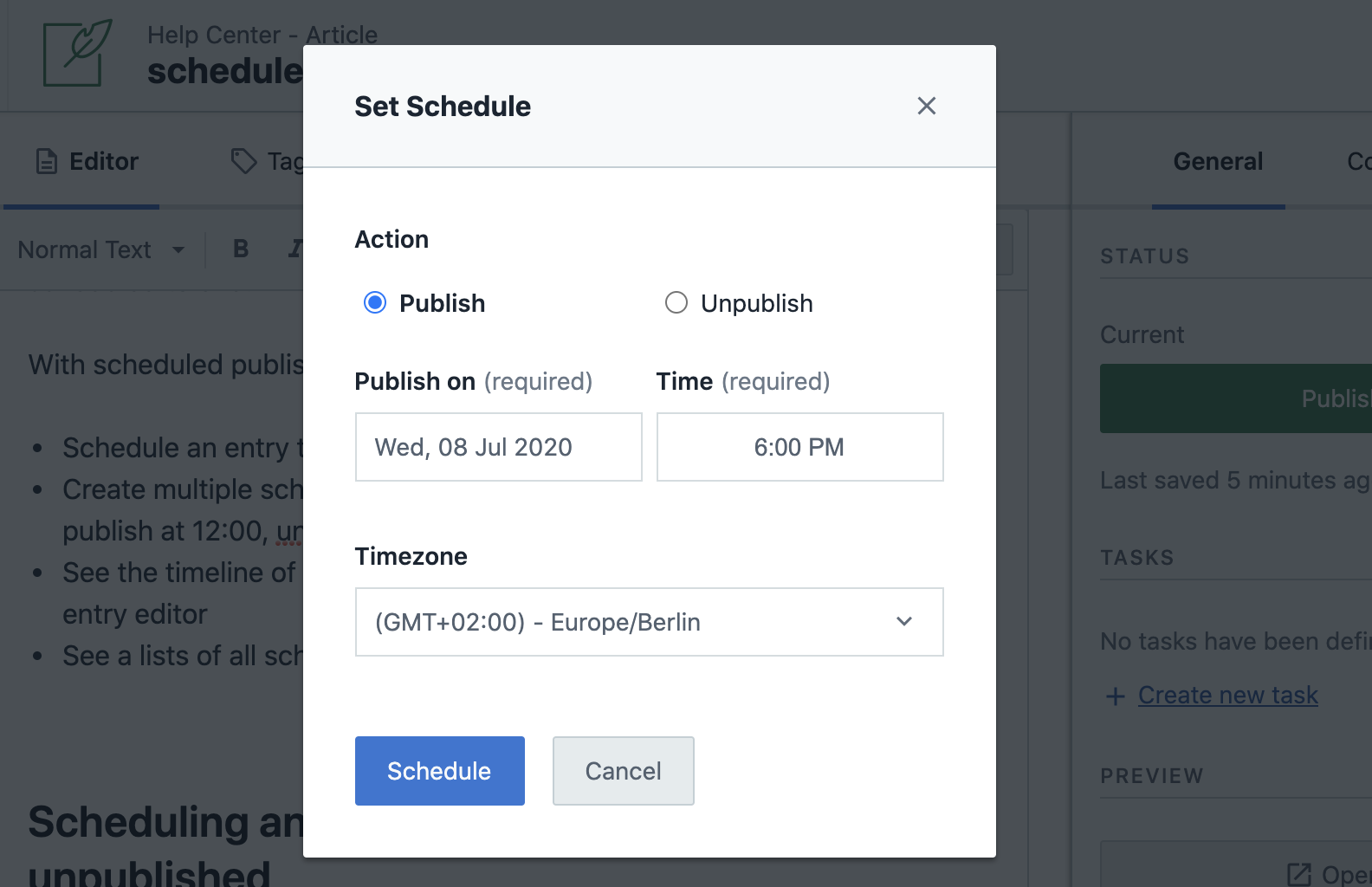 Set Schedule dialog