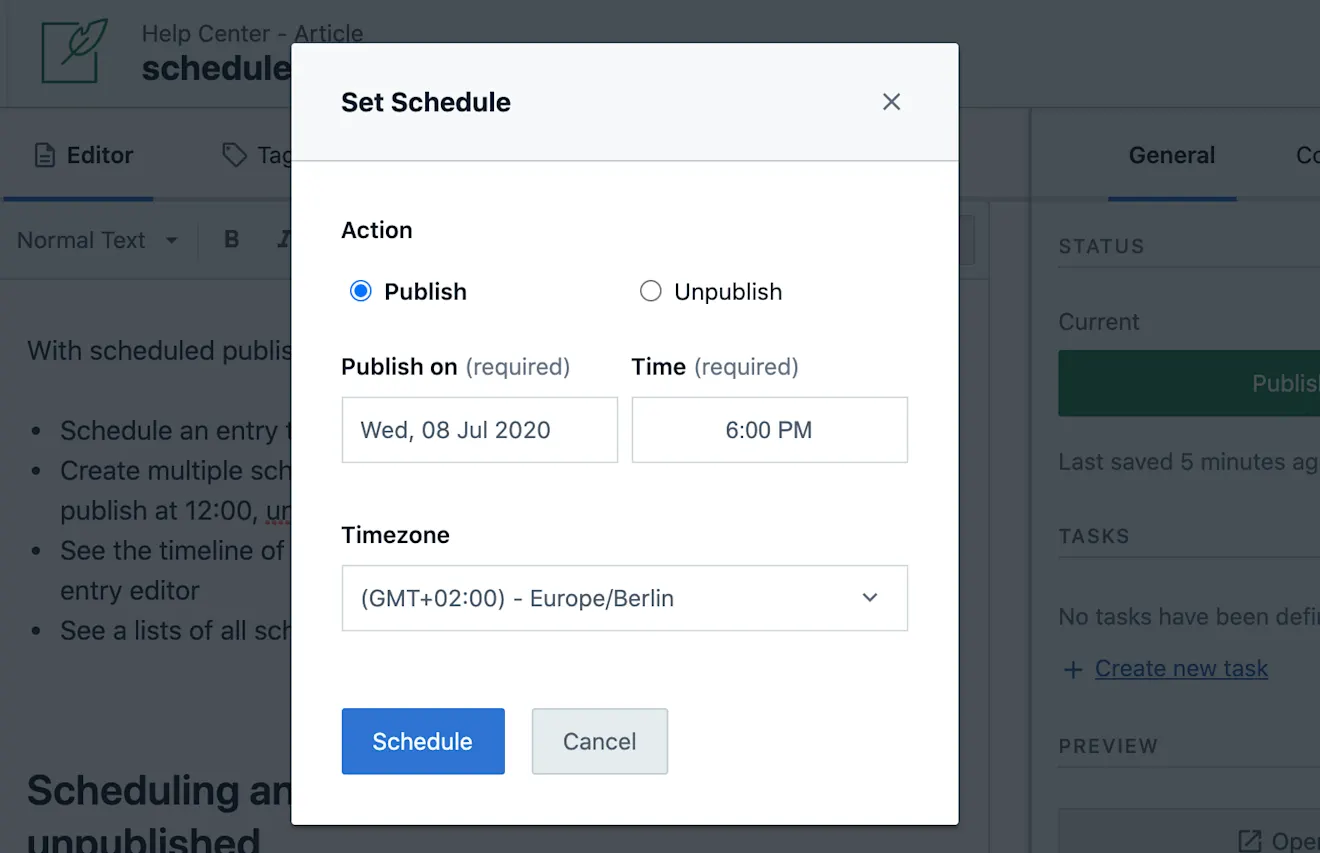 Set Schedule dialog