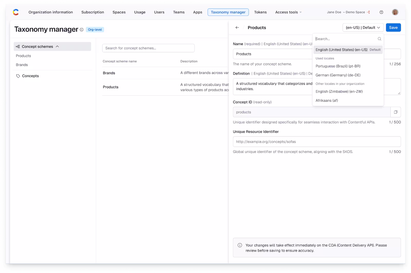 Taxonomy manager: Select locale