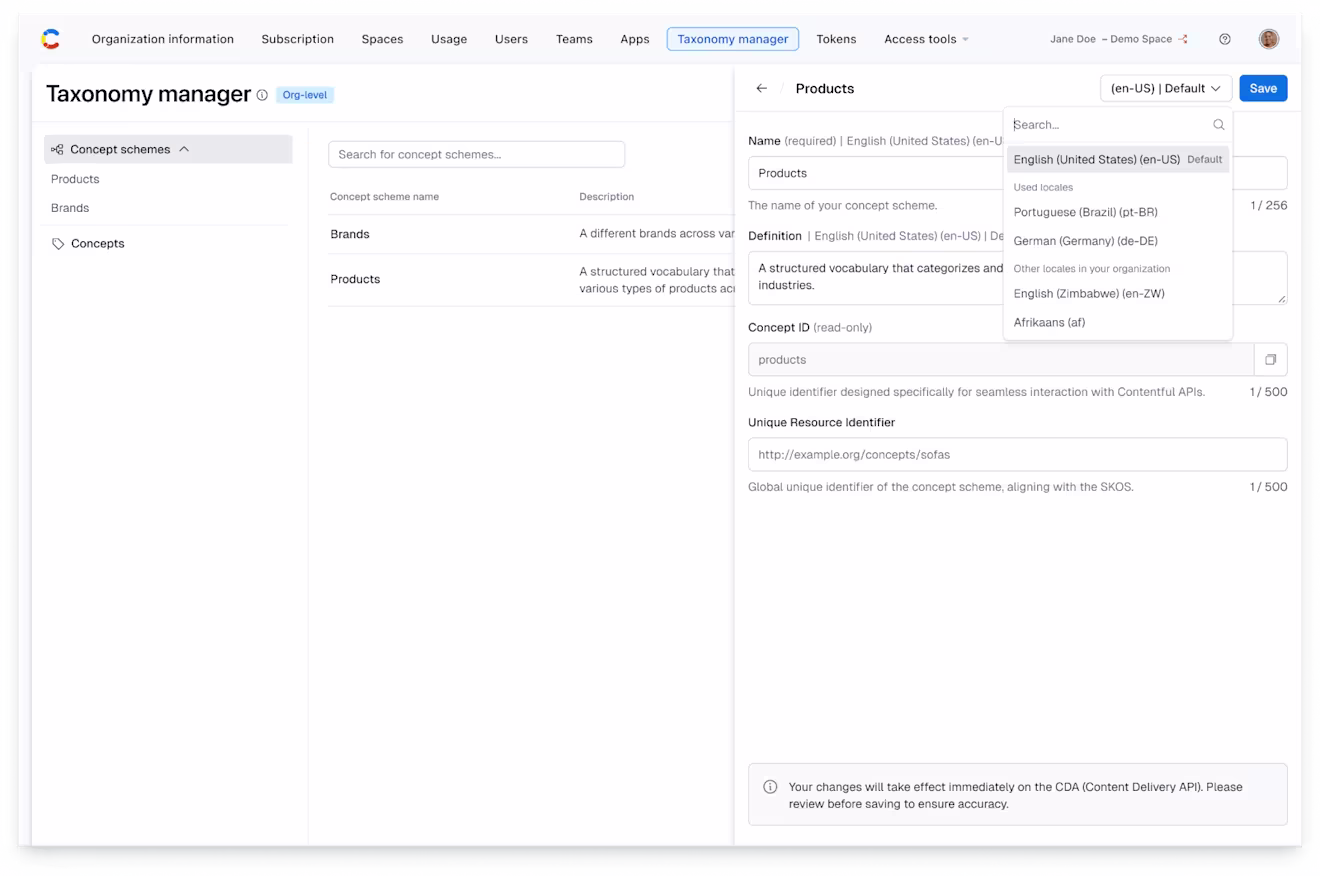 Taxonomy manager: Select locale