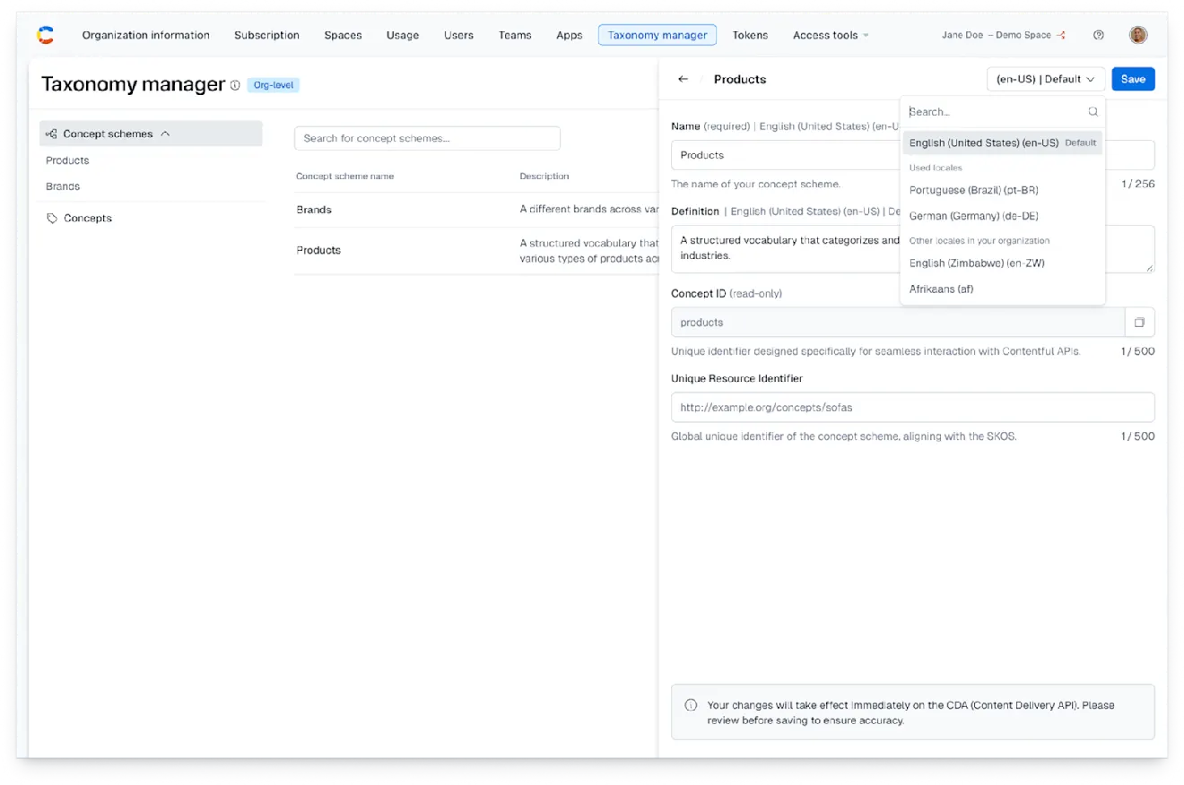 Taxonomy manager: Select locale