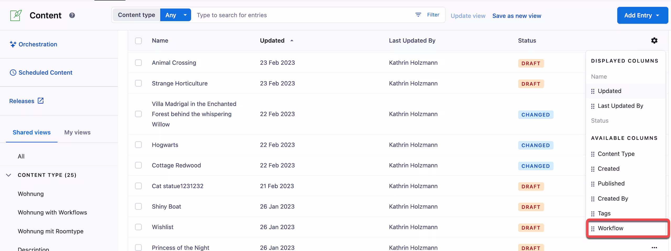 workflows available columns