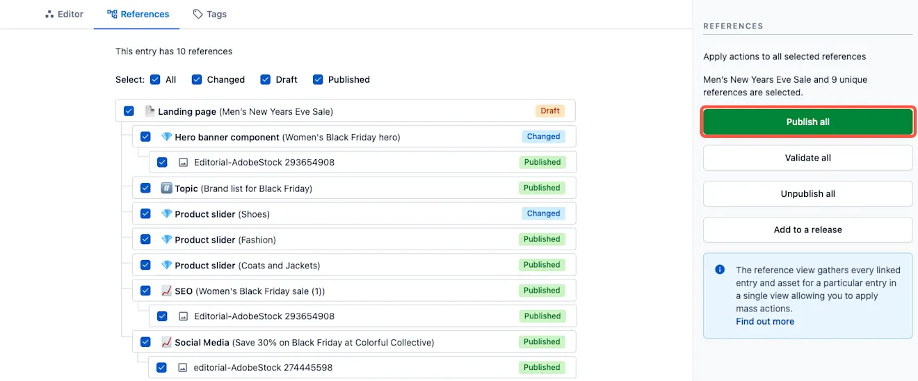 Reference view publish all