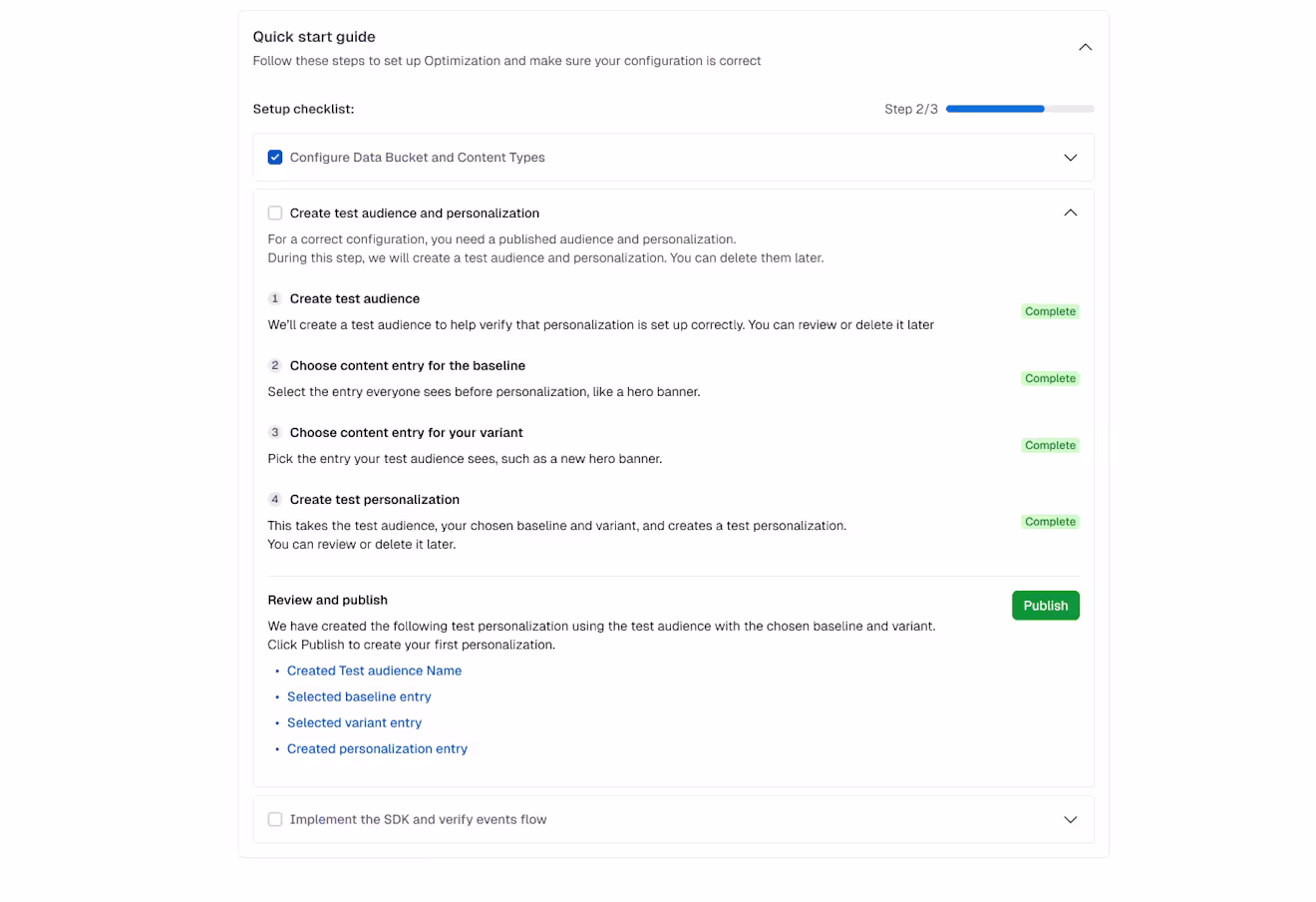 Setup and health: Review and publish