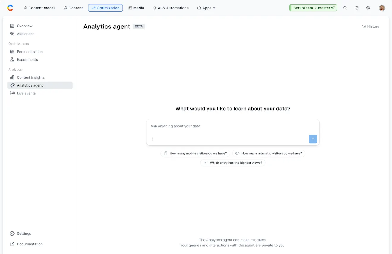 Analytics Agent in Contentful Analytics