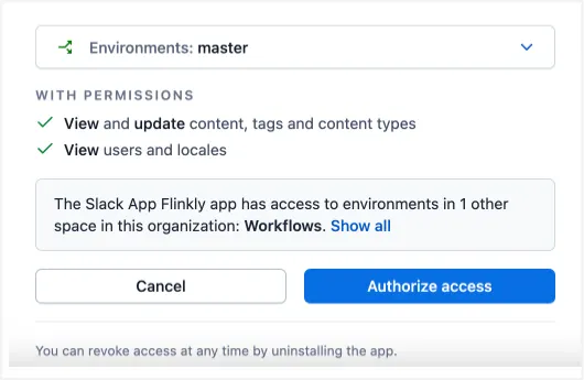 workflows Slack authorize