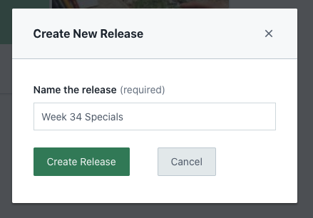 Planner App - Create new release dialog